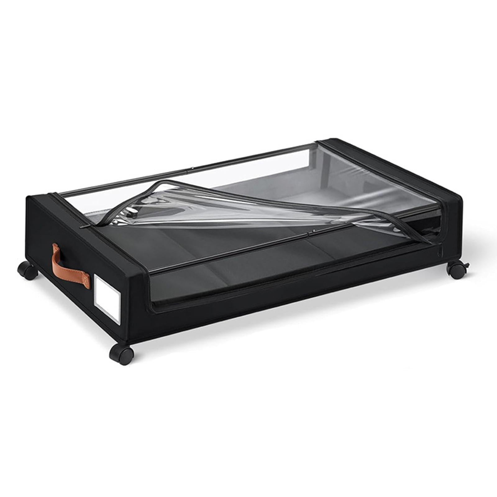 2Pcs Under Bed Storage Drawers with Lid with Wheels for Blanket Book Clothes black