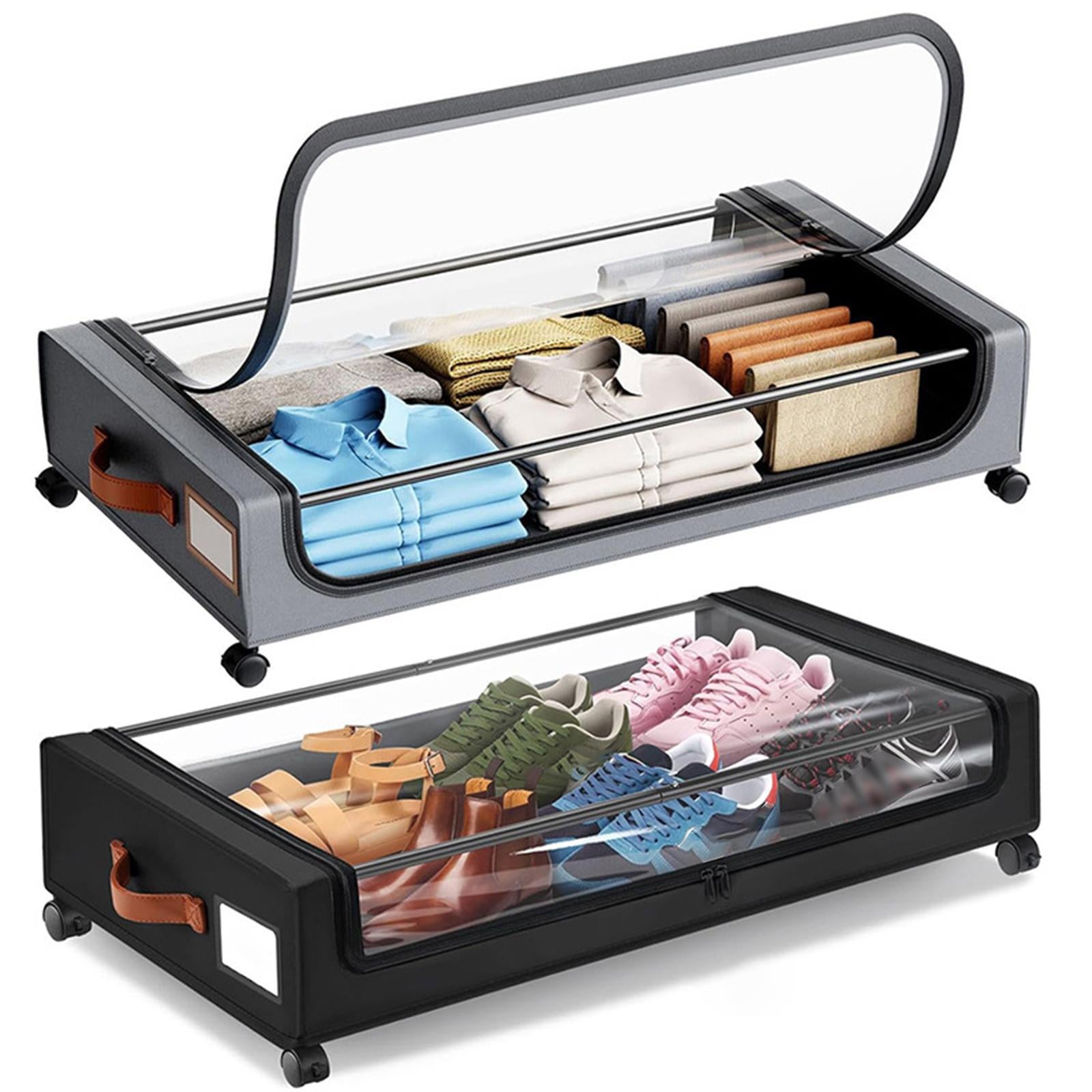 2Pcs Under Bed Storage Drawers with Lid with Wheels for Blanket Book Clothes black
