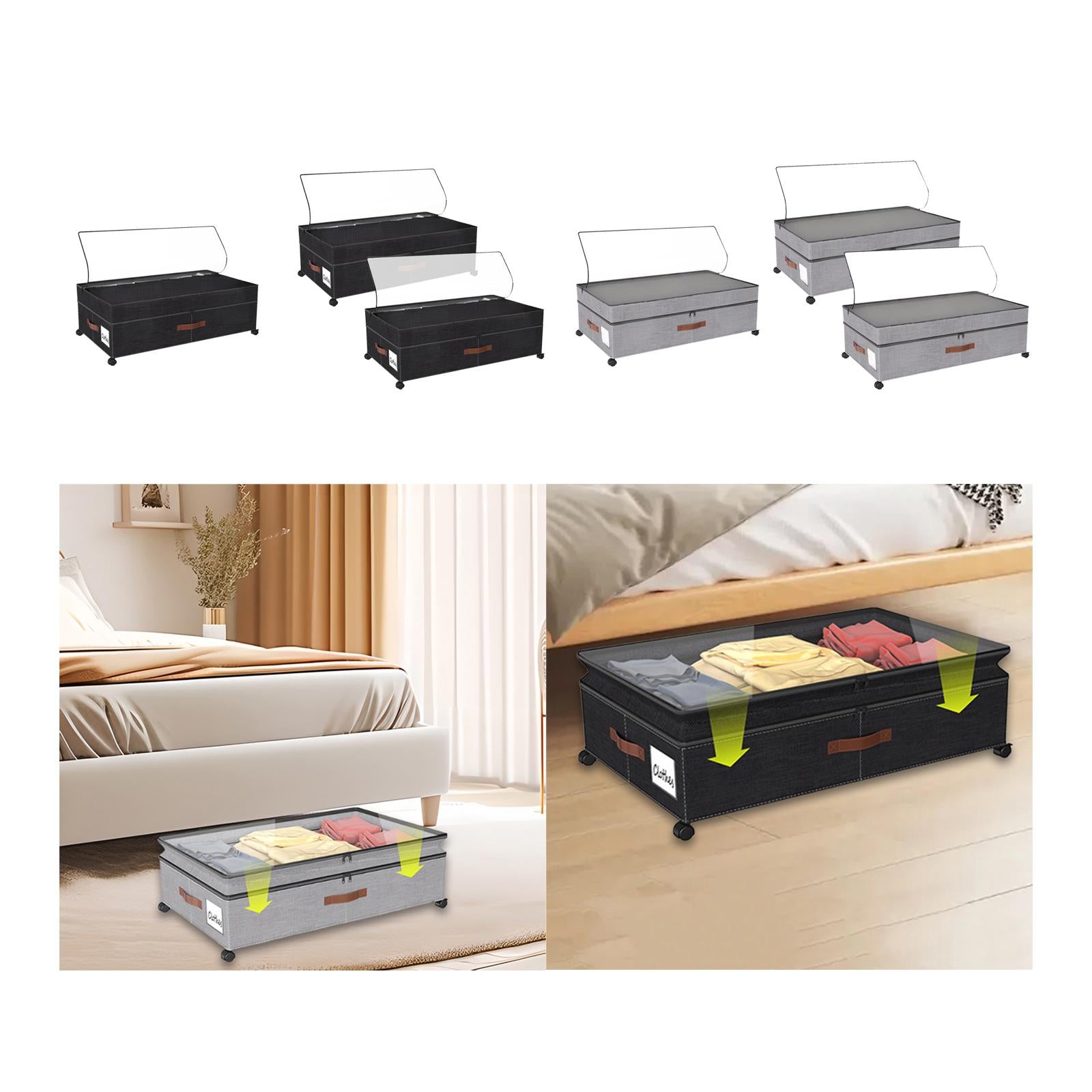 Under Bed Storage Box Silent Sturdy with Handle Large for Blanket Shoes Toys 1 piece black