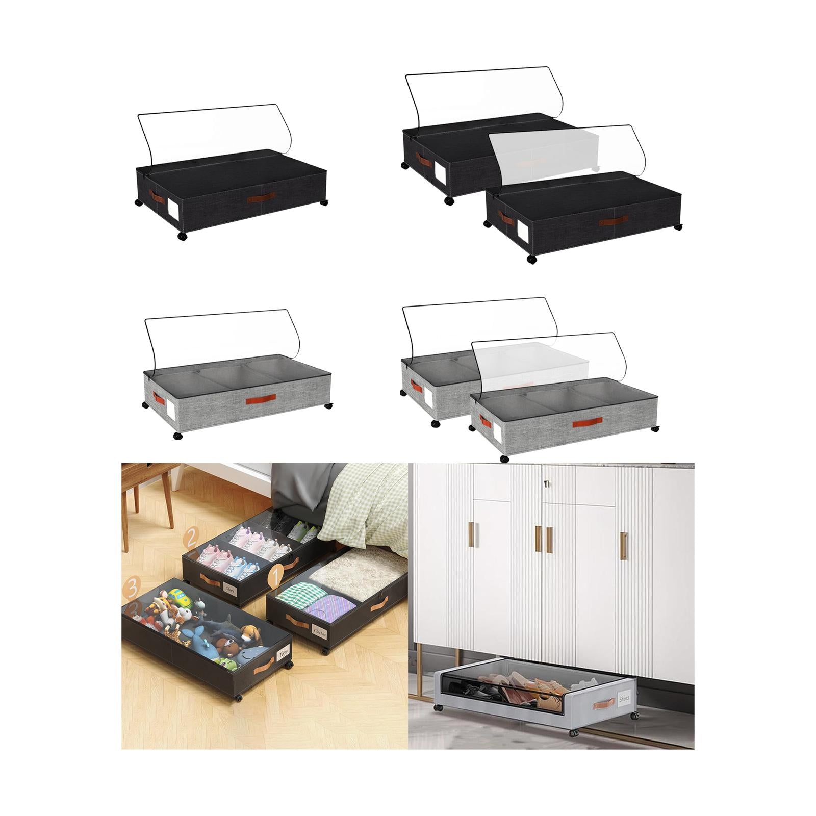 Under Bed Storage Container Convenient with Lid Large for Book Shoes Blanket black 1 piece