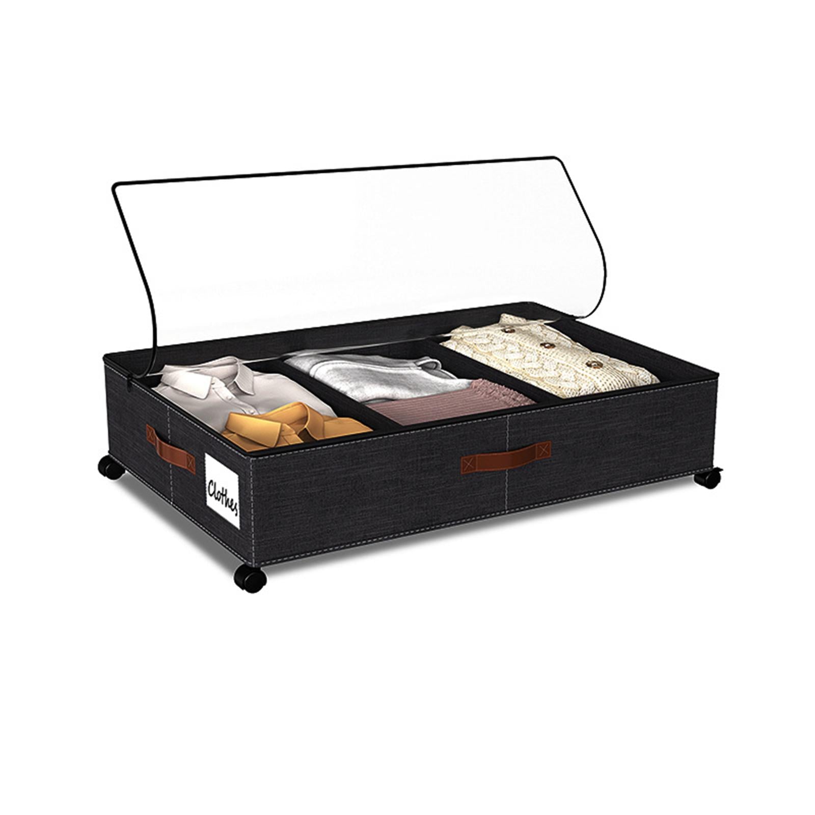 Under Bed Storage Container Convenient with Lid Large for Book Shoes Blanket black 2 pieces
