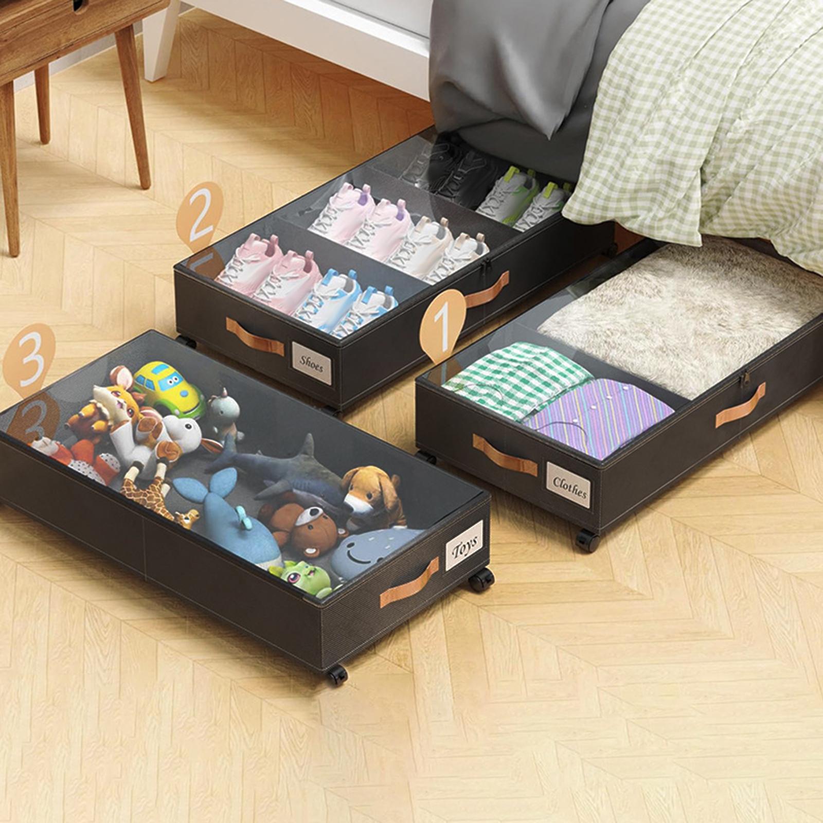 Under Bed Storage Container Convenient with Lid Large for Book Shoes Blanket black 2 pieces