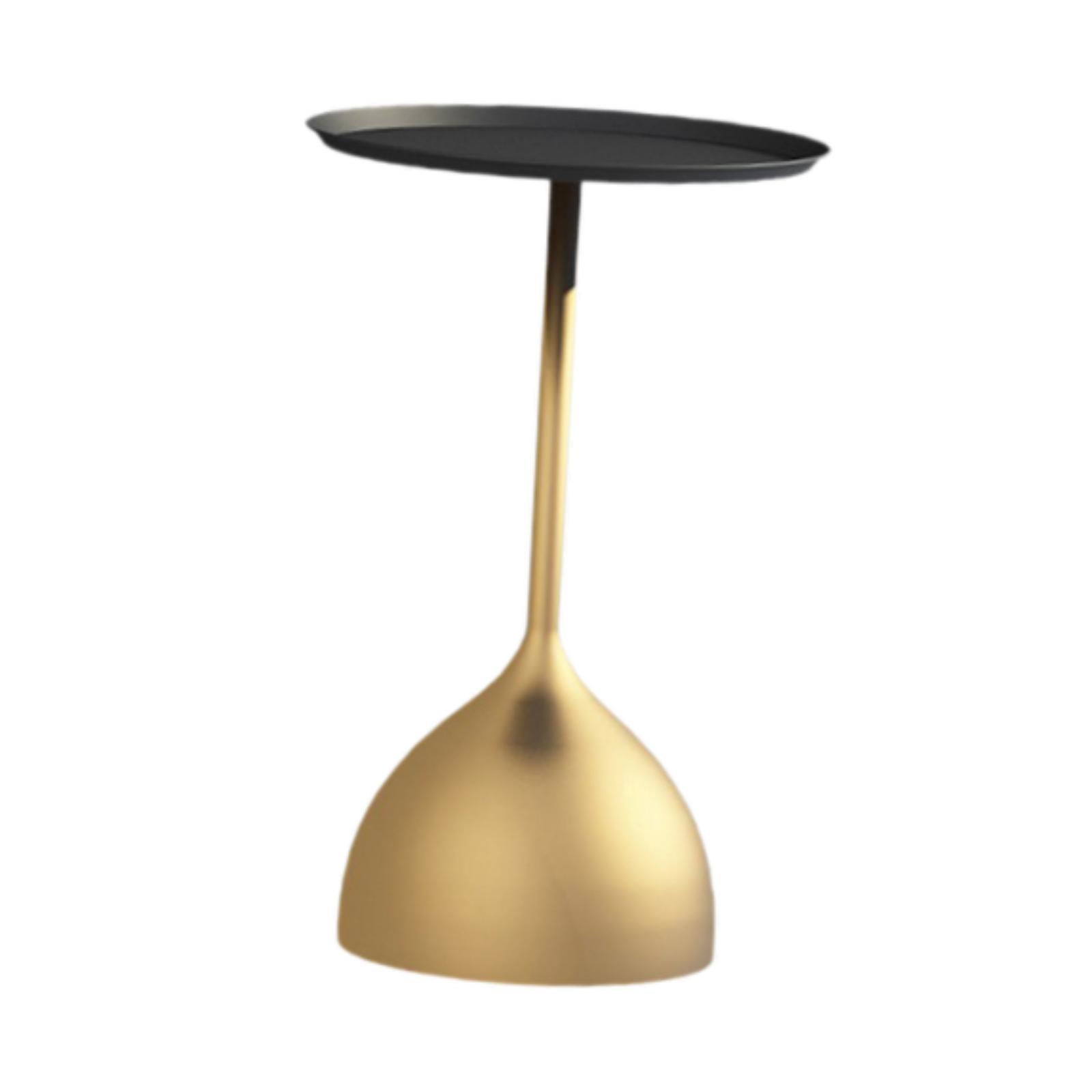 Small Side Table Fashion Decorative Bedside Tabletop for Dorm Bedroom Office Black Tray Gold Base