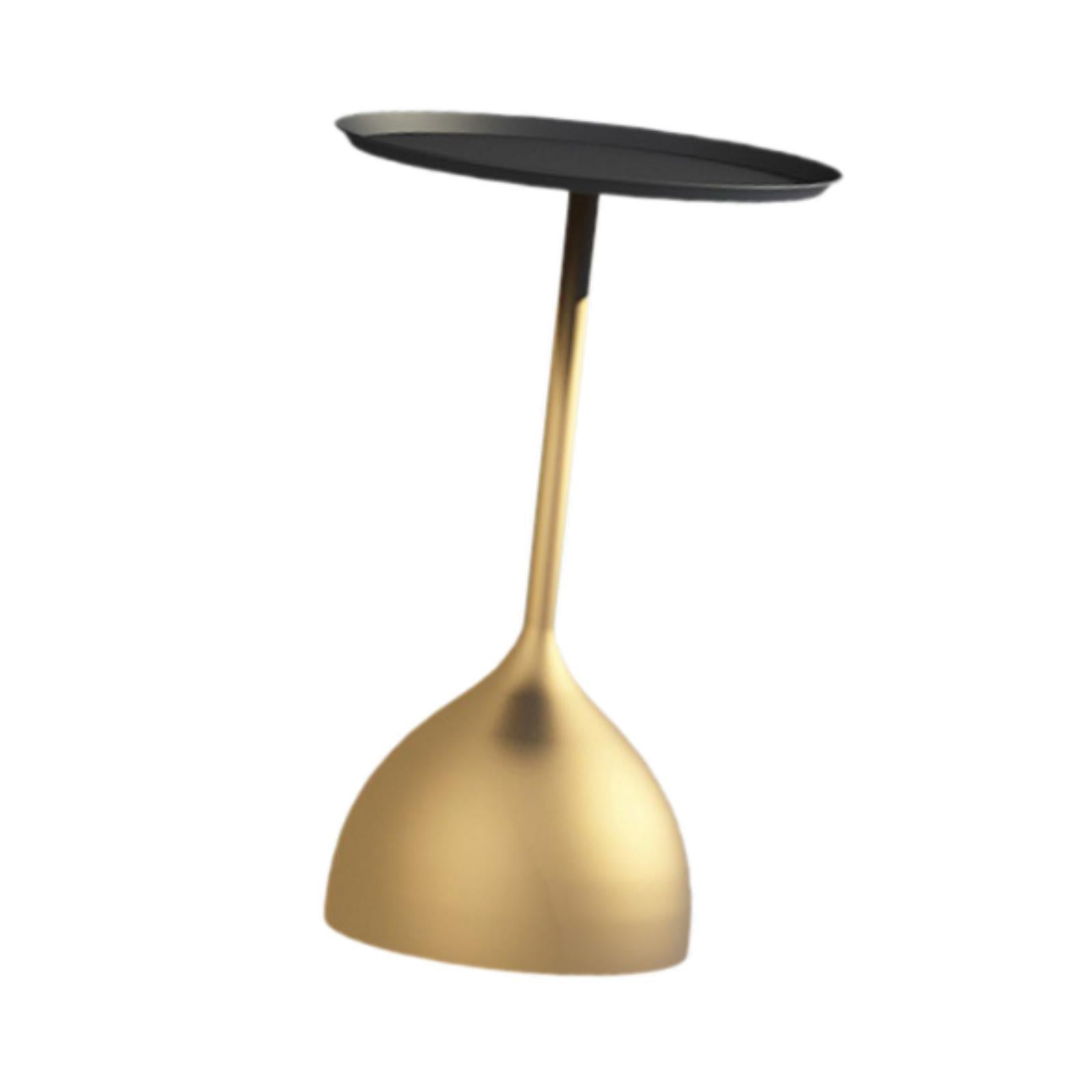 Small Side Table Fashion Decorative Bedside Tabletop for Dorm Bedroom Office Black Tray Gold Base
