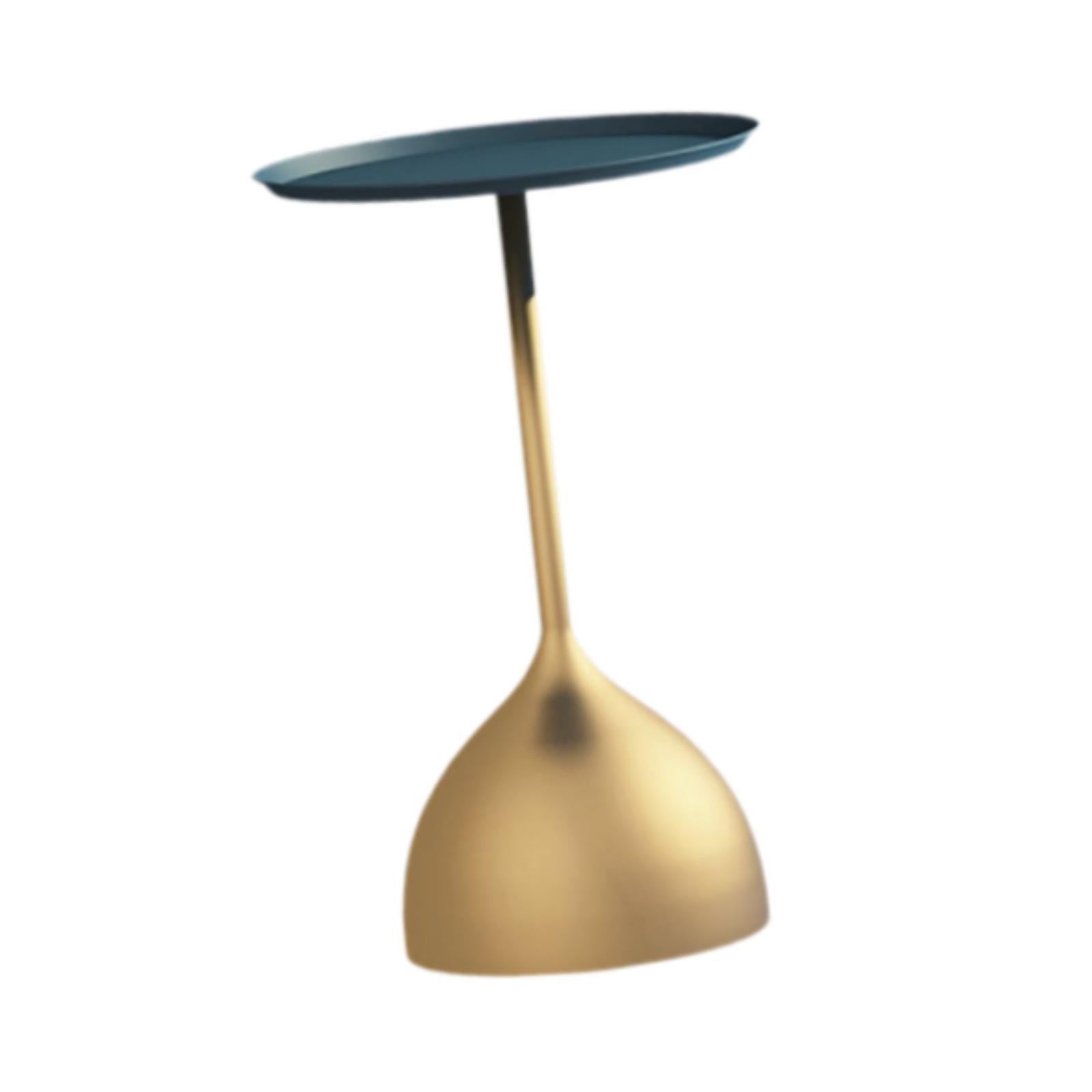 Small Side Table Fashion Decorative Bedside Tabletop for Dorm Bedroom Office Blue Top Tray Gold Base