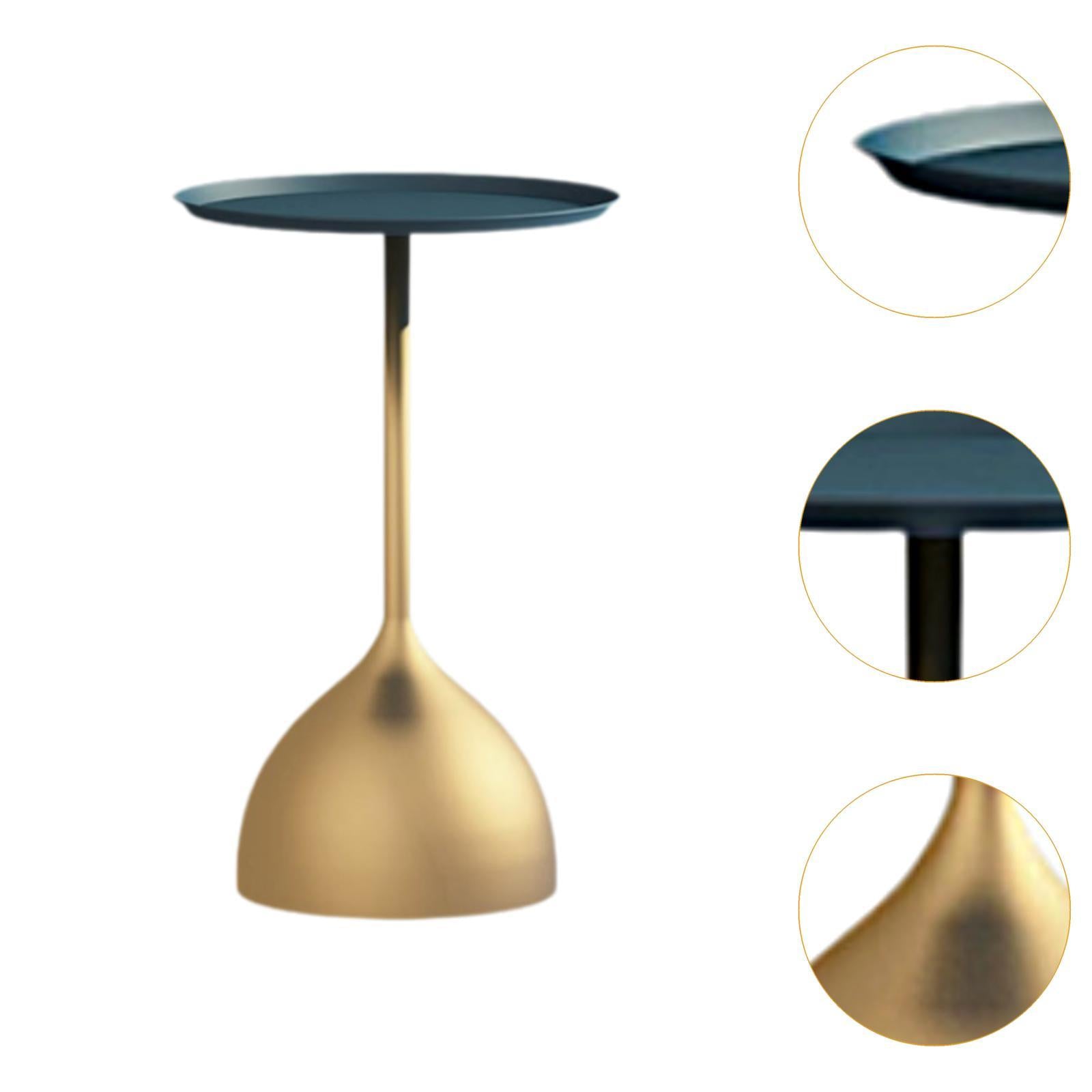 Small Side Table Fashion Decorative Bedside Tabletop for Dorm Bedroom Office Blue Top Tray Gold Base