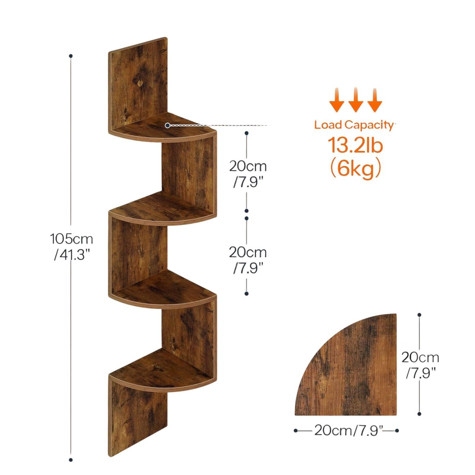 2Pcs Corner Shelf Wall Mount Corner Floating Shelves for Kitchen Office Home Brown