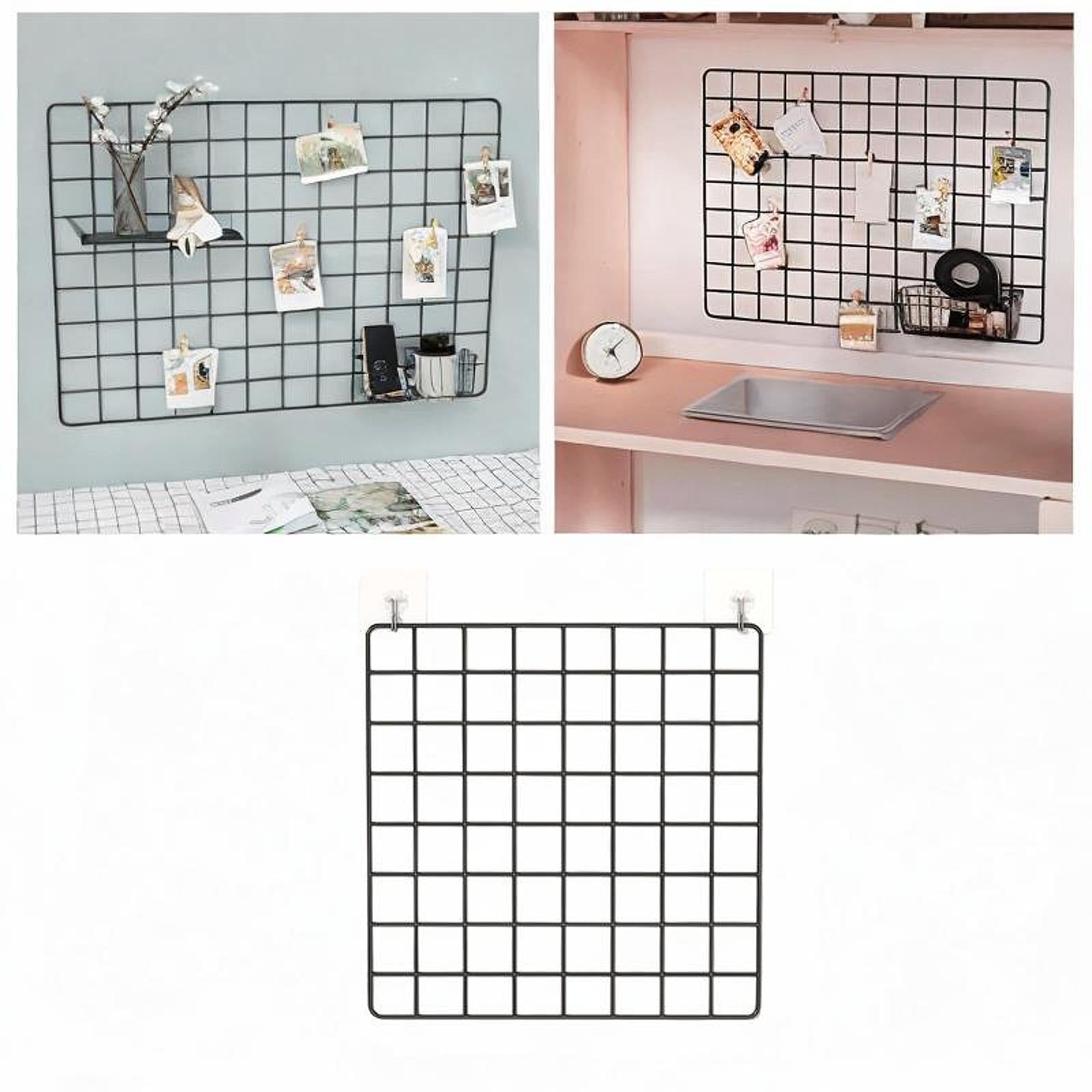Wall Grid Panel for Photo Display Wire Notice Memo Board for Livingroom Home Black 35x35cm