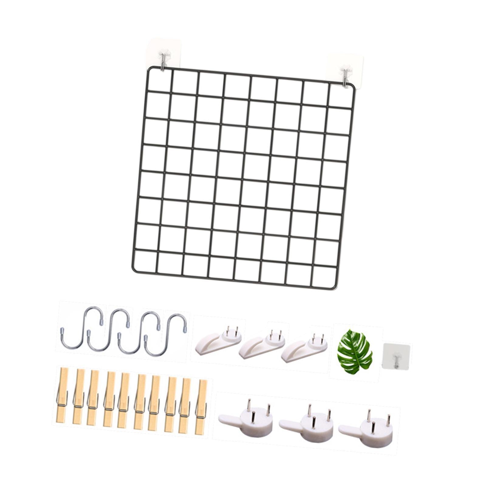 Wall Grid Panel for Photo Display Wire Notice Memo Board for Livingroom Home Black 35x35cm