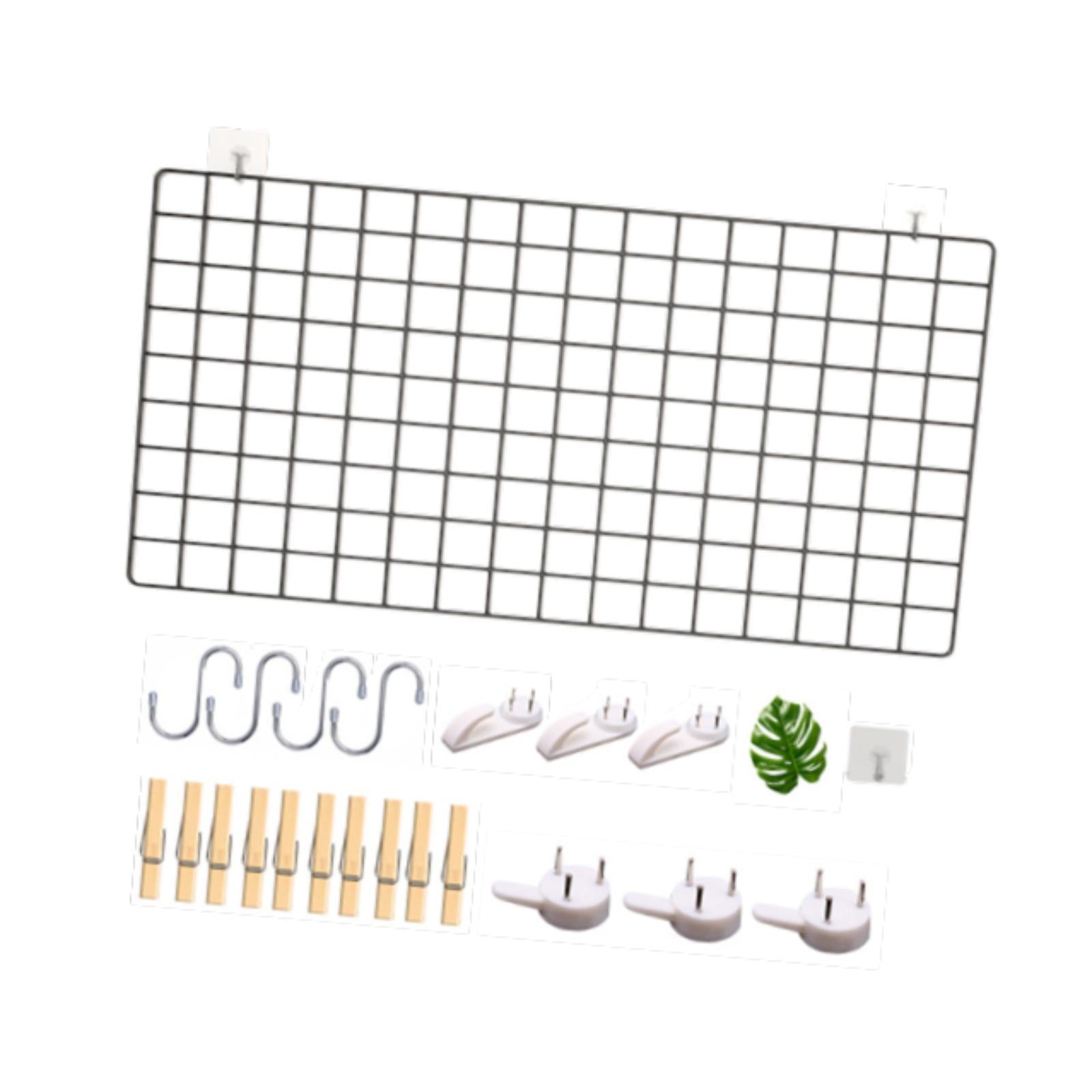 Wall Grid Panel for Photo Display Wire Notice Memo Board for Livingroom Home Black 40x80cm