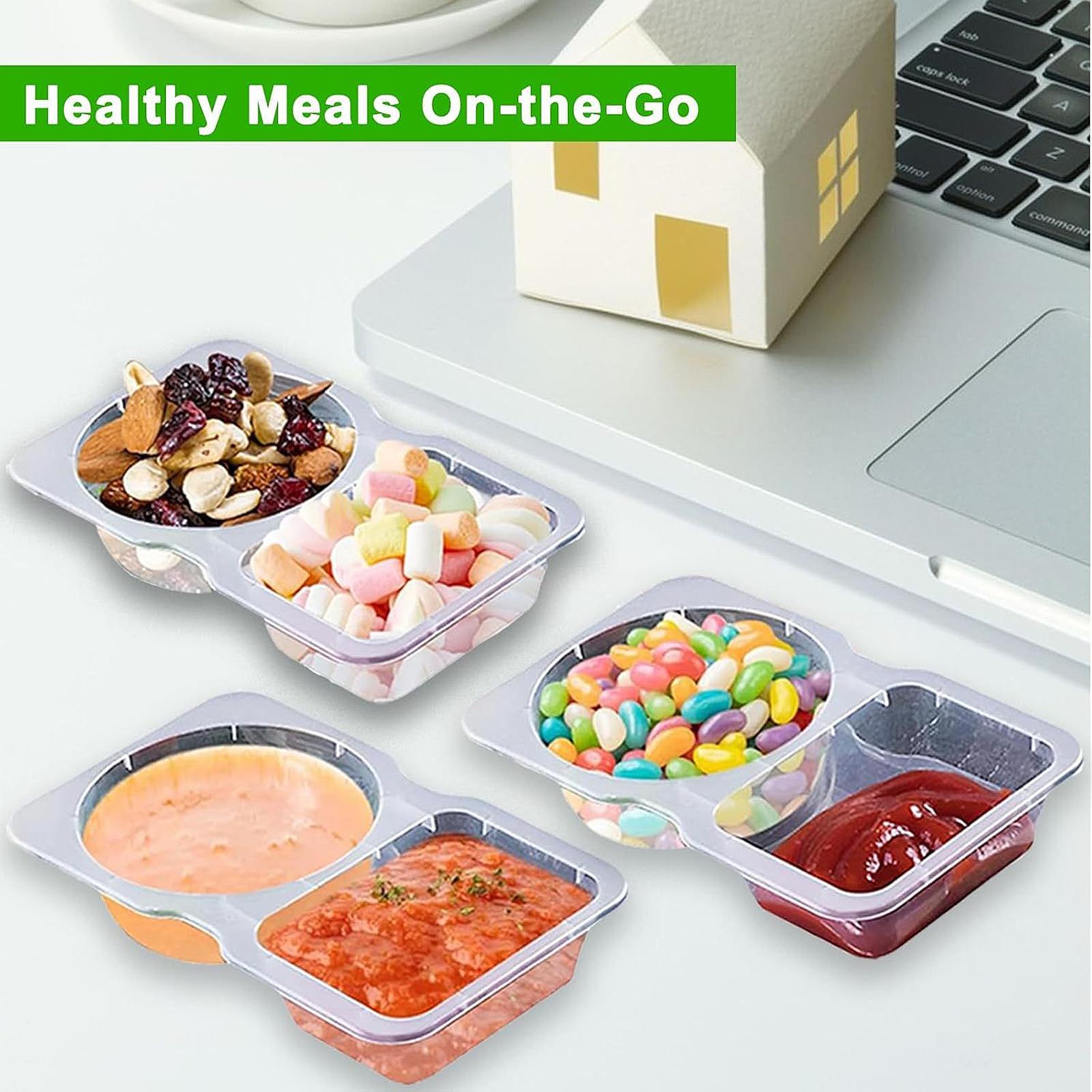 Double Condiment Containers Leakproof 2 Compartment for Sauce Sampling Salad