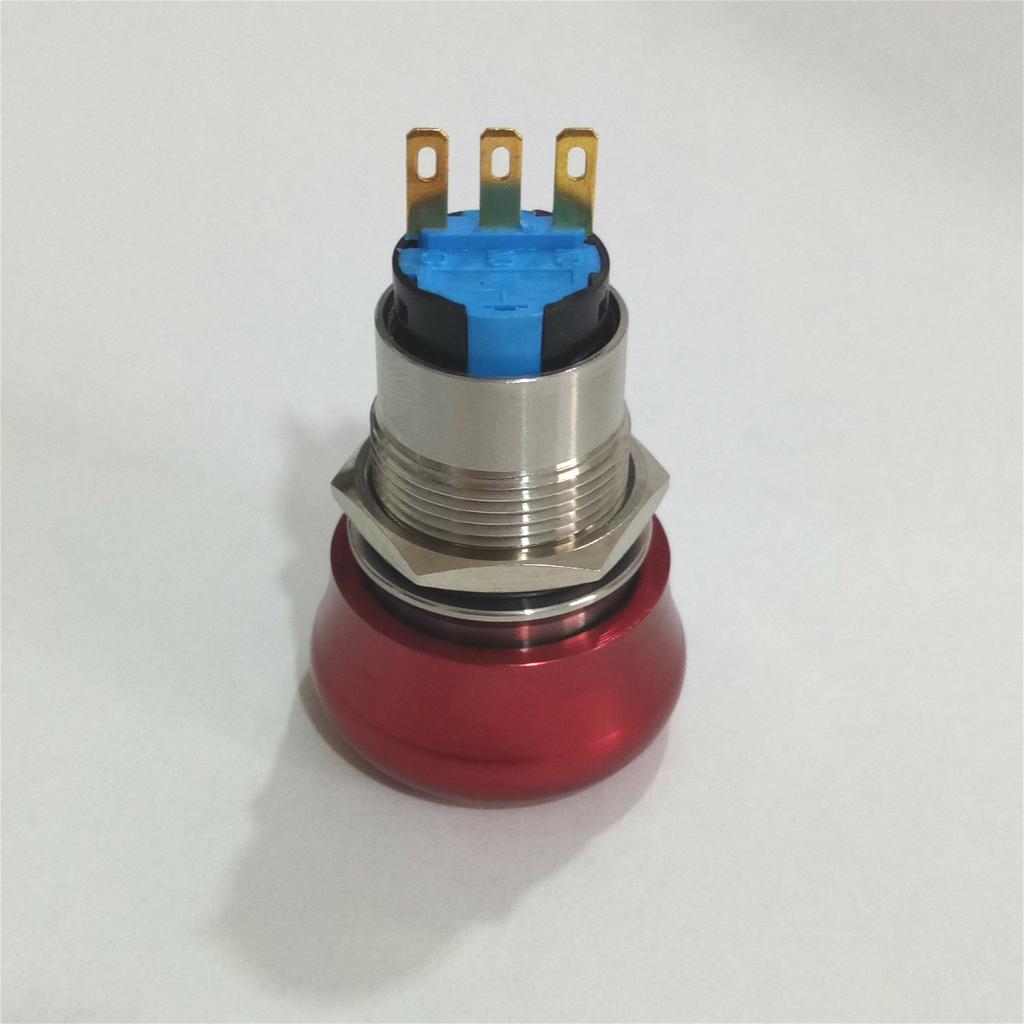 AC 220V 5A 19mm Red Mushroom Cap Emergency Stop Push Button Switch 1NO 1NC