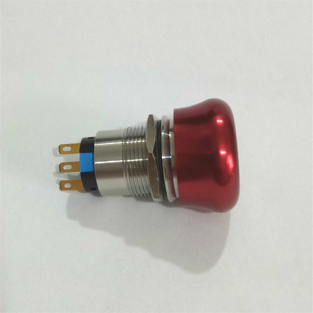 AC 220V 5A 19mm Red Mushroom Cap Emergency Stop Push Button Switch 1NO 1NC