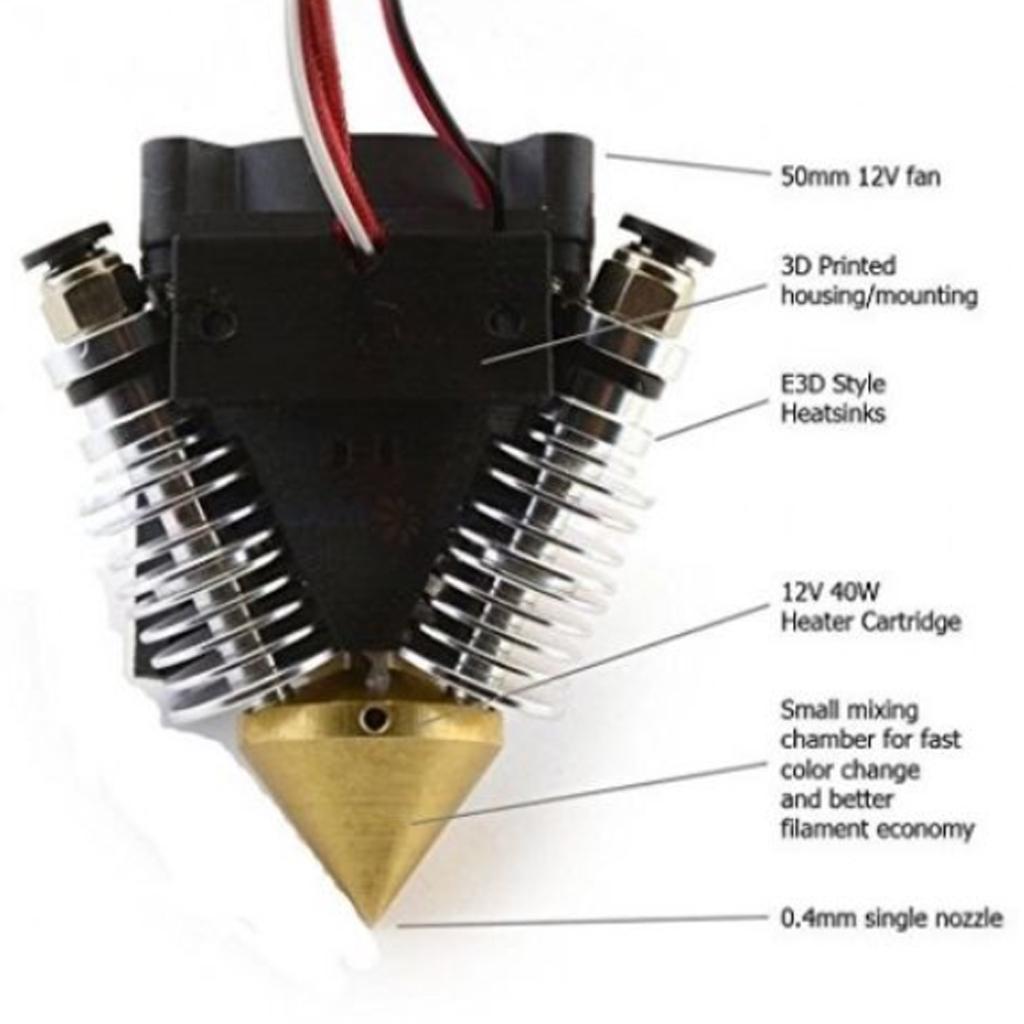 12V 40W Extruder Hotend 3D V6 Heatsink 3 IN 1 OUT 0.4mm 1.75mm Multi Nozzle