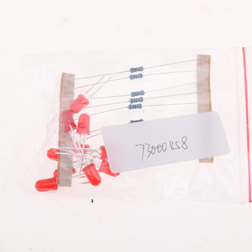 10Pcs LED Light 5MM + 10Pcs 220Ohm Resistor for Raspberry Pi MCU Red