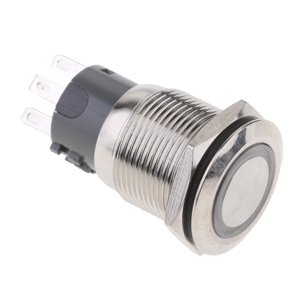 19mm 12V Flat Head Reset LED Ring Light Blue Light Metal Waterproof switch