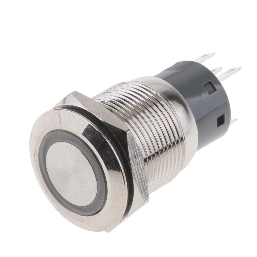 19mm 12V Flat Head Reset LED Ring Light Blue Light Metal Waterproof switch