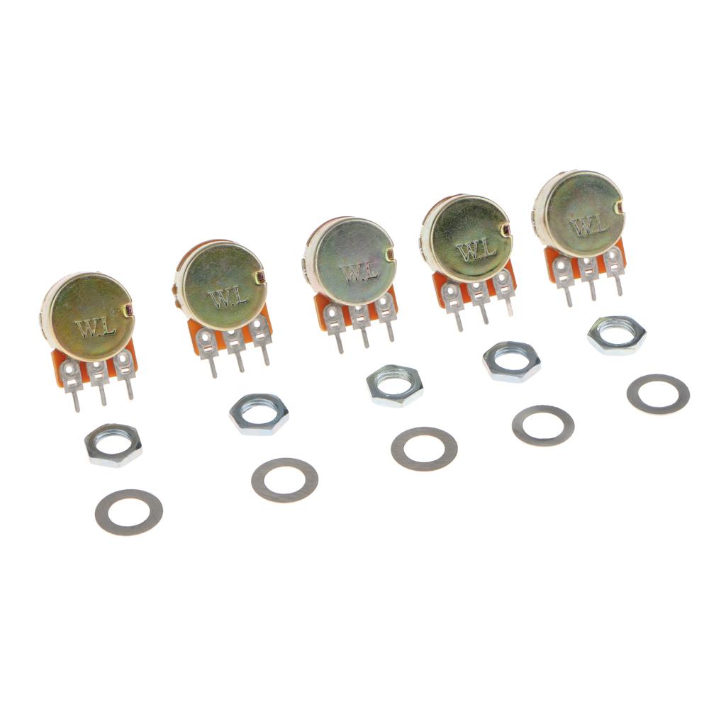5Pc Single Linear 10mm Potentiometer Rotary 3 Pin with Nuts And Washers 10K