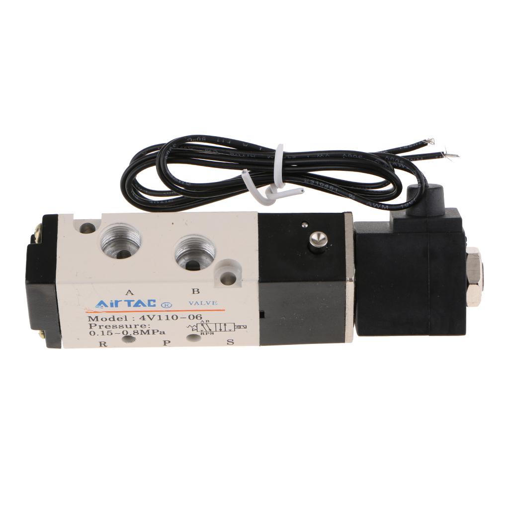 4V110-06 Solenoid Valve 5 Way 2 Position Pneumatic Air 1/8 BSPT Black-220V