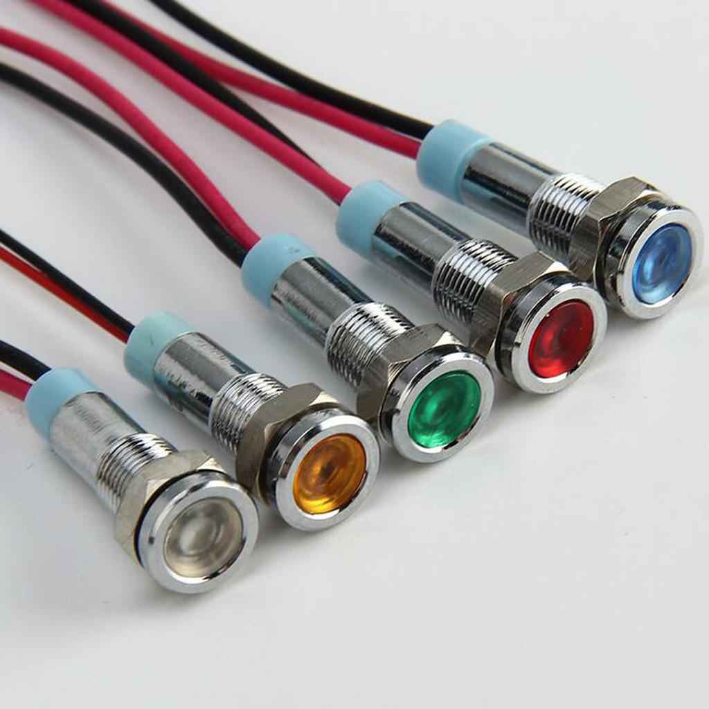 24V 6mm Signal Power Supply LED Metal Indicator Light Lamp Pre-Wired Green