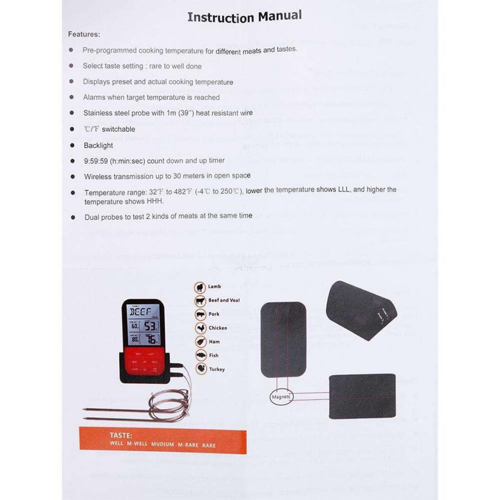 Digital Wireless Meat Food Thermometer Cooking Temperature Probe BBQ Grill