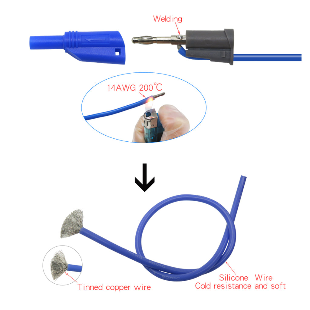5Pc Stackable 4mm Banana to Banana Plug Socket Test Lead 14awg Silicone Wire