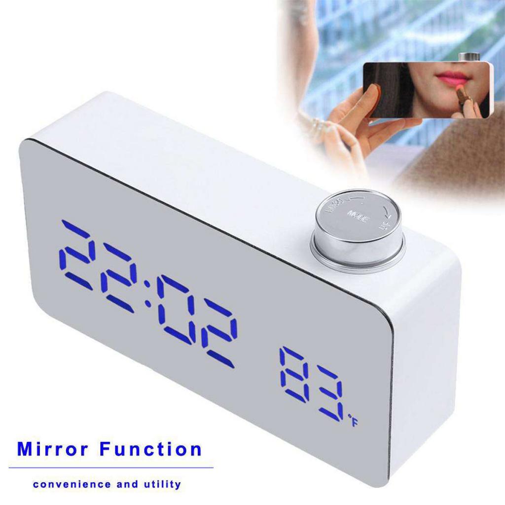 Mirror LED Alarm Clock Night Light Thermometer Digital Wall Clock LED Lamp