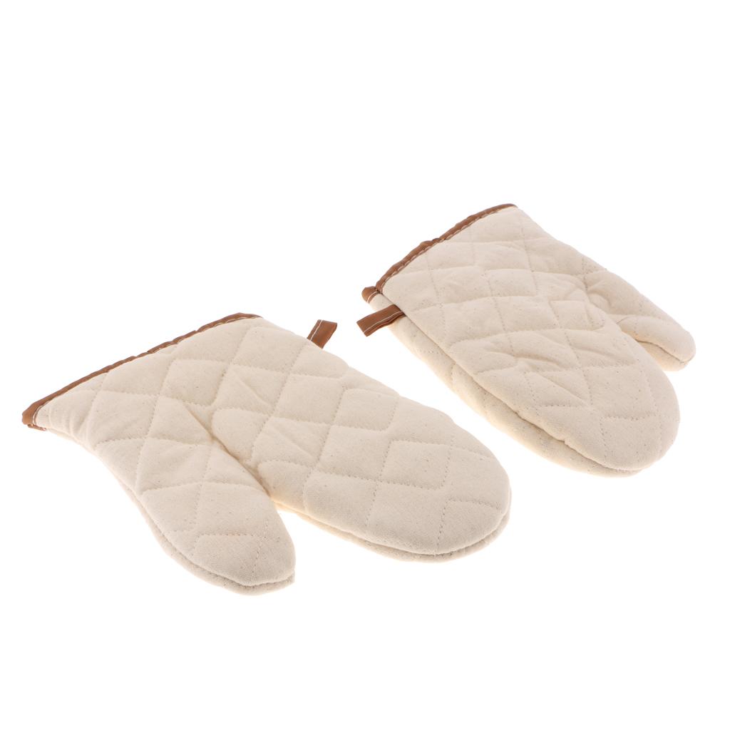 Heat Resistant Grilling Cooking Gloves Oven Mitts BBQ Tool Beige