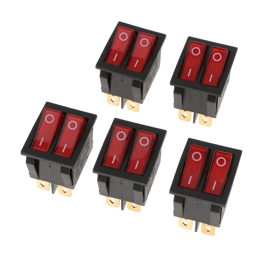 5 Pieces 6Pin 15A250V 20A125V Red Button ON/OFF Double Rocker Toggle Switch