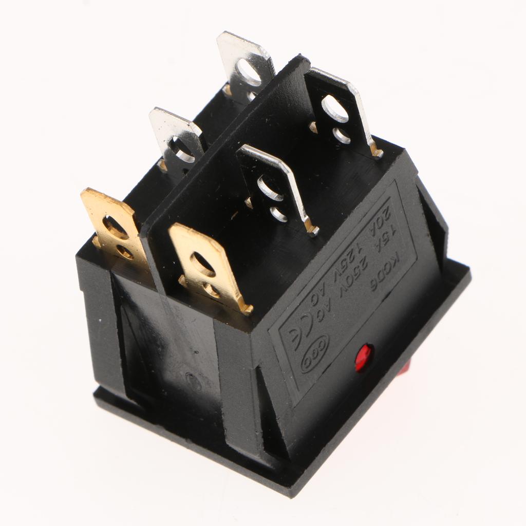 5 Pieces 6Pin 15A250V 20A125V Red Button ON/OFF Double Rocker Toggle Switch