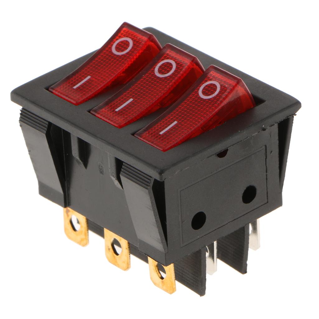 9 Pin Red Button Rocker Switch,KCD3 Rocker Power Switch,16A/30A 250V On-Off