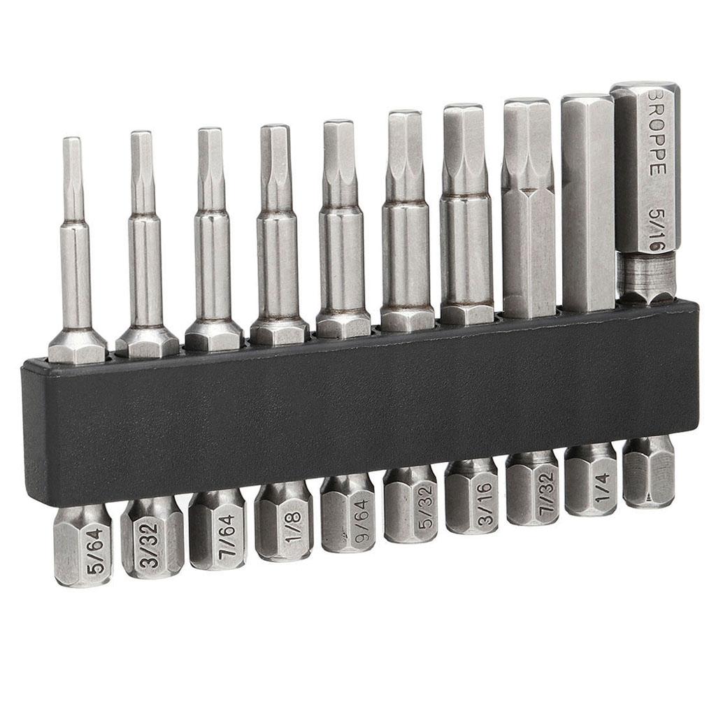 10 Piece Hex Head Long Allen Bit Set Quick Release Shank Impact Driver Drill