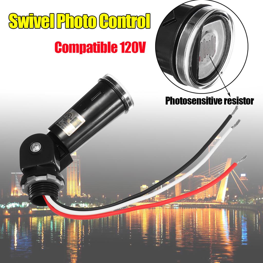 LED Compatible 120V Dusk Dawn Outdoor Swivel Photo Control Photocell to Wall