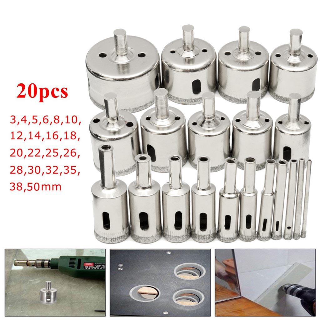 20Pcs 3-50mm Diamond Drill Bit Set Cutter Tool Glass Marble Granite