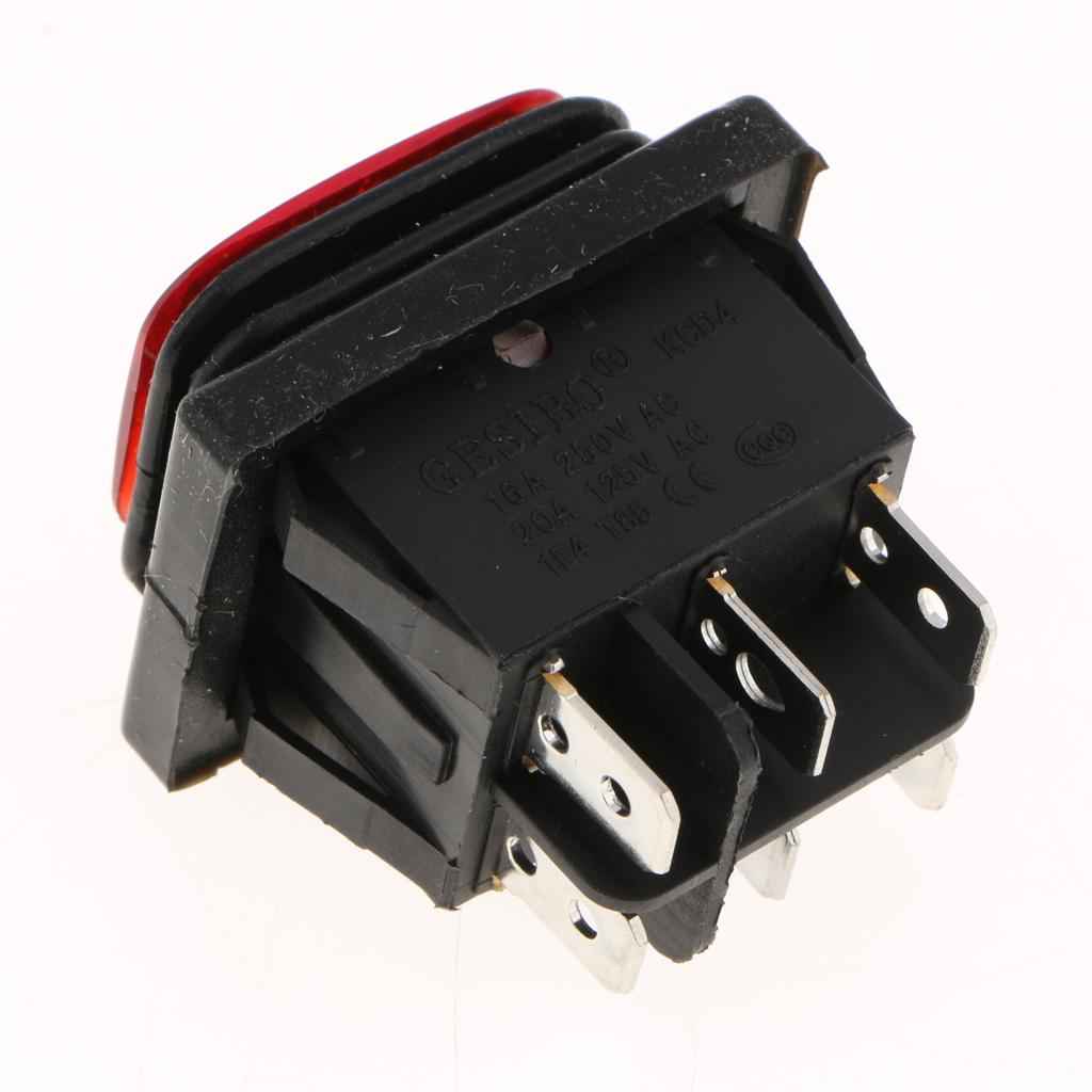 KCD4 On-Off-On 6Pin 220V LED Marine Rocker Toggle Switch Waterproof Red