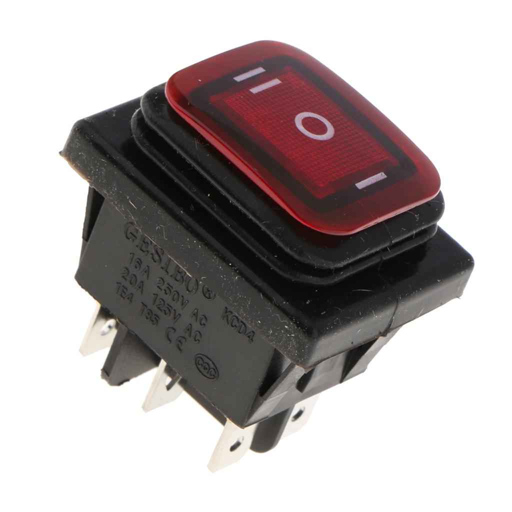 KCD4 On-Off-On 6Pin 220V LED Marine Rocker Toggle Switch Waterproof Red