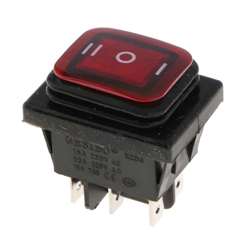 KCD4 On-Off-On 6Pin 220V LED Marine Rocker Toggle Switch Waterproof Red