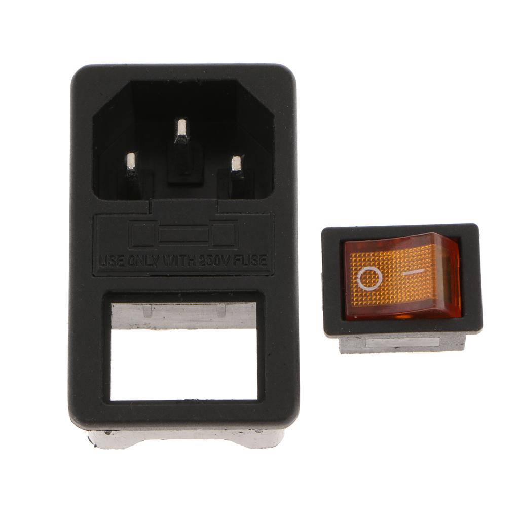 Male Power Socket 10-15A 250V Inlet Module Plug 3-in-1 card Fuse Switch Yellow