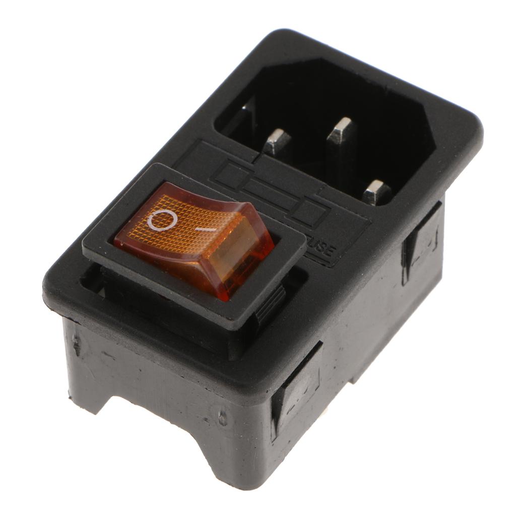 Male Power Socket 10-15A 250V Inlet Module Plug 3-in-1 card Fuse Switch Yellow