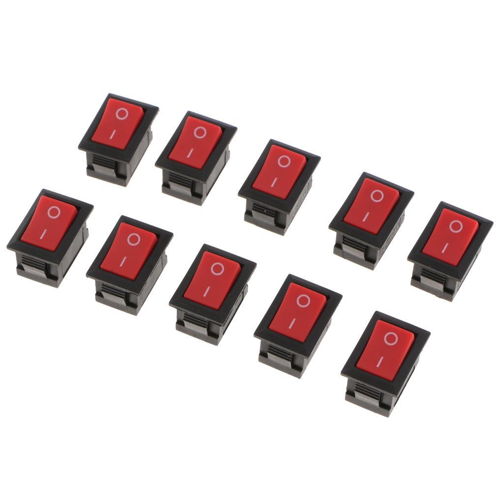 10pcs 250V 6A 10A 2 pin Car Truck Boat Rocker ON-OFF Toggle Switch Red