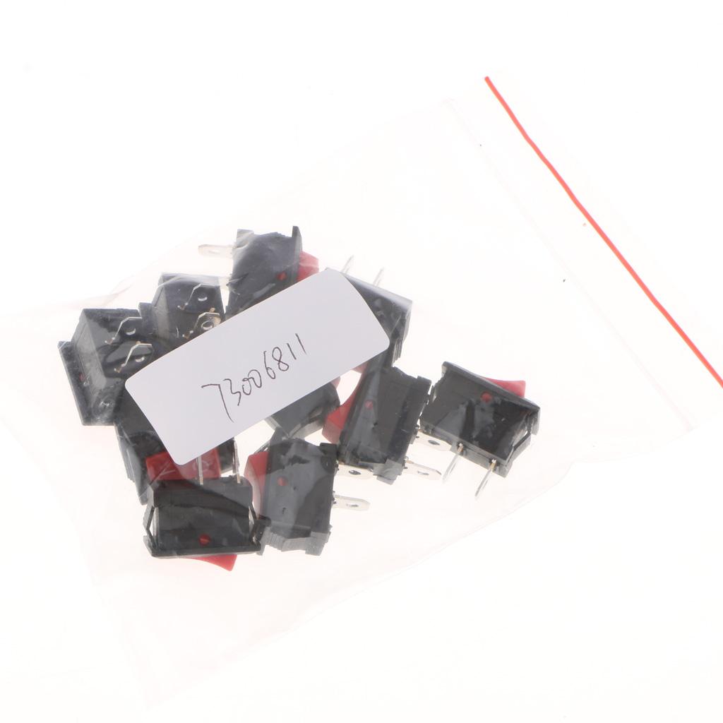 10pcs 250V 6A 10A 2 pin Car Truck Boat Rocker ON-OFF Toggle Switch Red