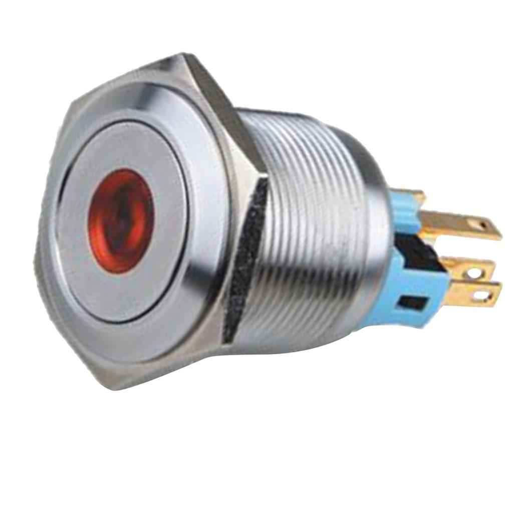 Stainless Steel 12V LED Push Button Switch 1NO / 1NC Red Self-Locking