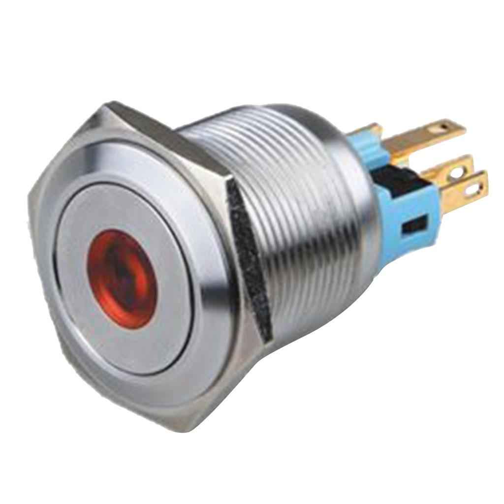 Stainless Steel 12V LED Push Button Switch 1NO / 1NC Red Self-Locking