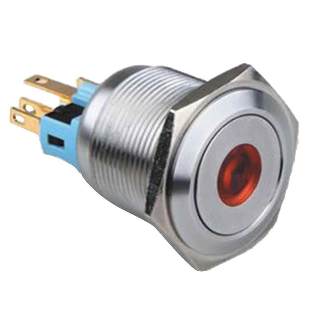 Stainless Steel 12V LED Push Button Switch 1NO / 1NC Red Self-Locking
