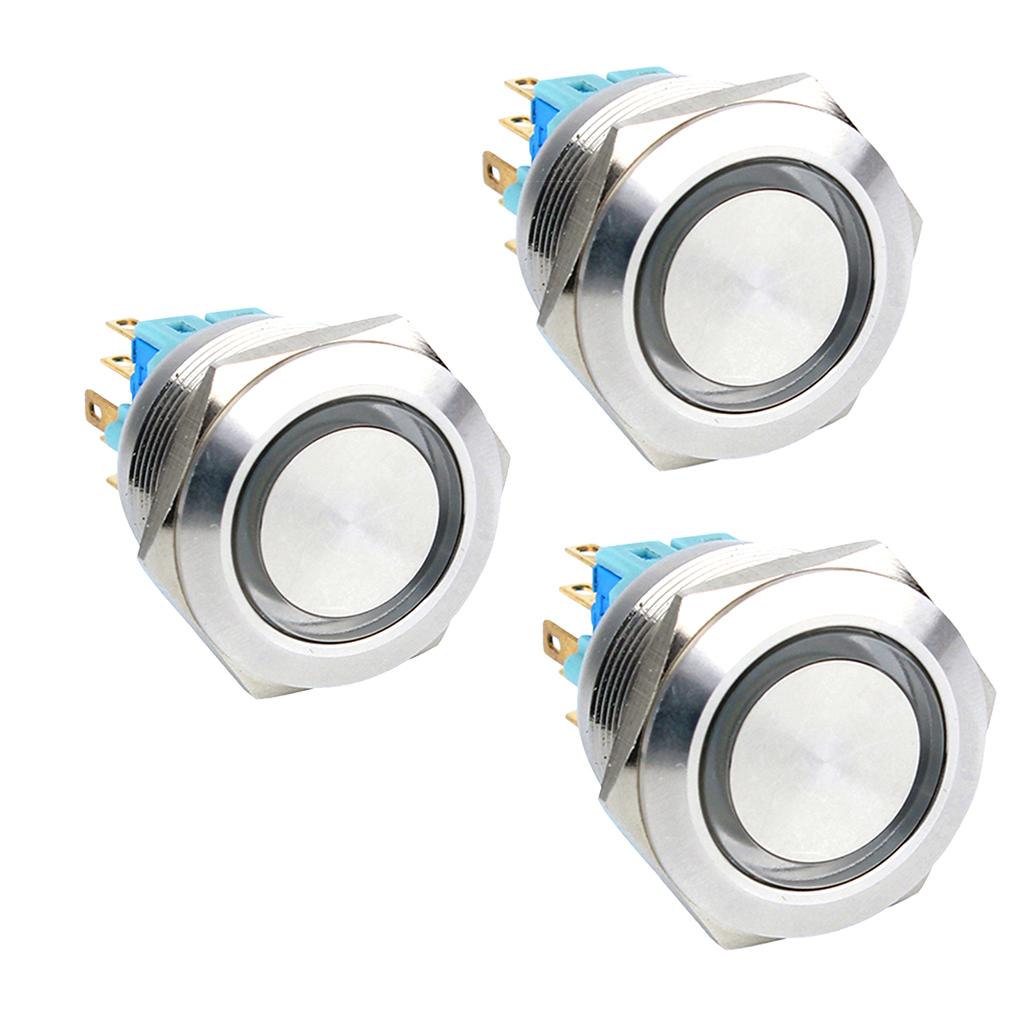 25mm Push Button Switch,Ring Blue LED,1NO 1NC,Flat Head 12V Self-reset