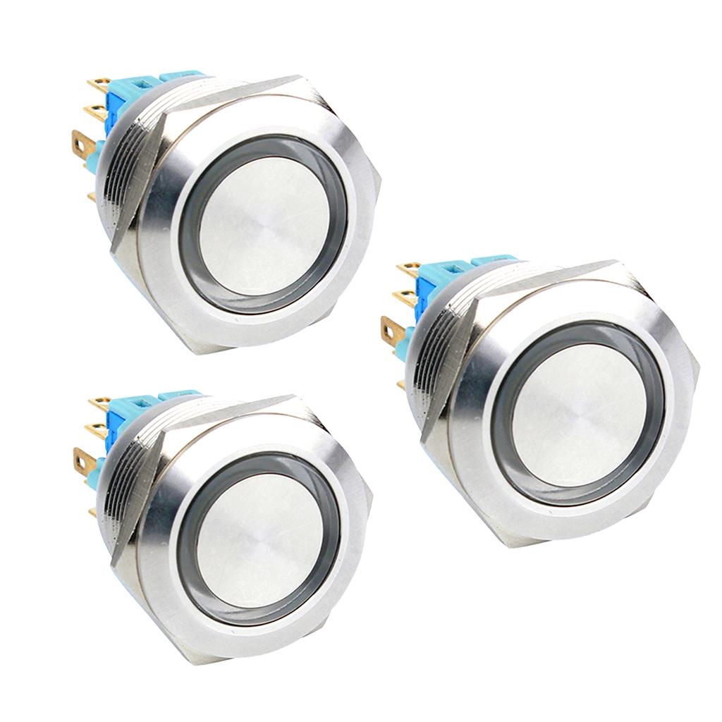 25mm Push Button Switch,Ring Blue LED,1NO 1NC,Flat Head 12V Self-reset