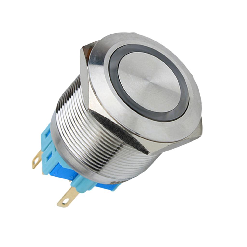 25mm Push Button Switch,Ring Blue LED,1NO 1NC,Flat Head 12V Self-reset