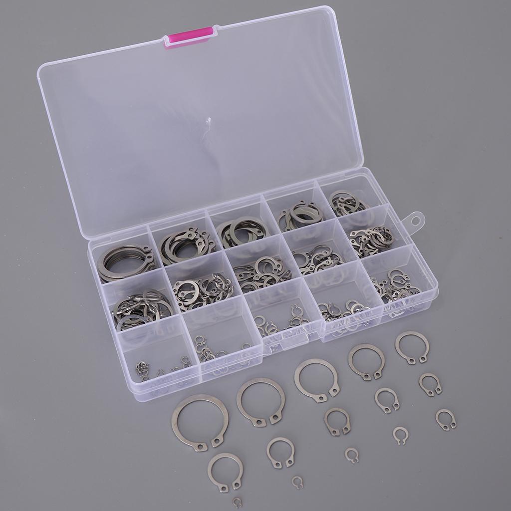 225x 15 Kinds Steel External Circlip Retaining Ring Snap Ring Assortment Kit