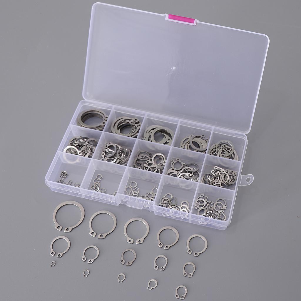 225x 15 Kinds Steel External Circlip Retaining Ring Snap Ring Assortment Kit