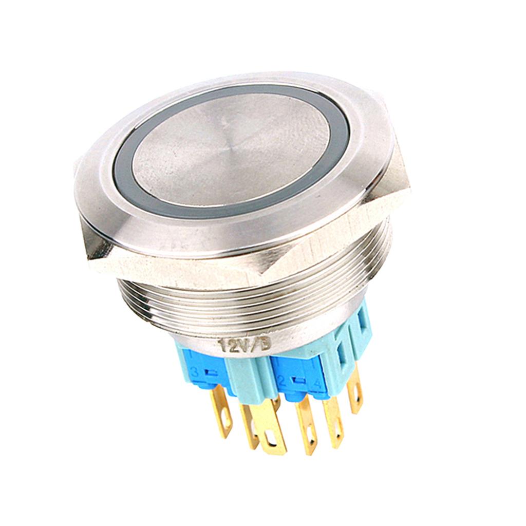 30mm LED Metal Push Button Switch,12V Flat Head,1NO 1NC Blue Self-reset